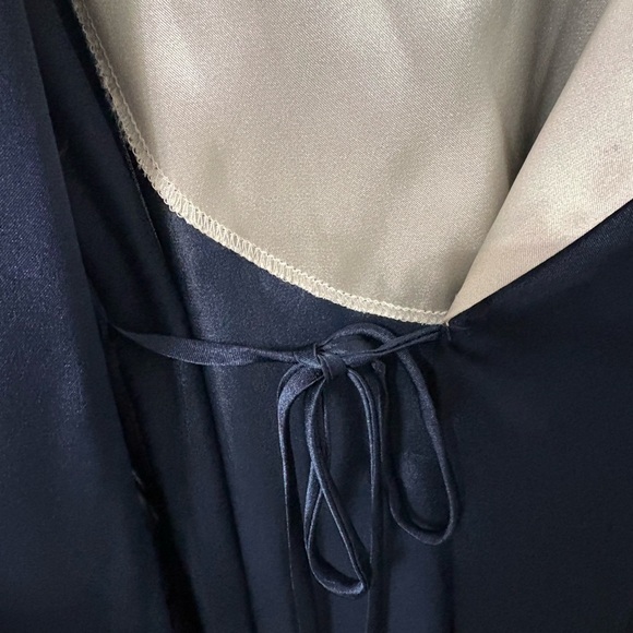 Jones New York Vintage Navy Blue & Cream Satin Robe (Size S) - Picture 7 of 10